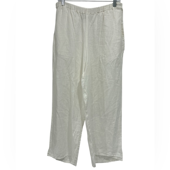 FLAX White Linen Wide Leg Elastic Waist Lagenlook Minimalist Pants - Small - Picture 1 of 7